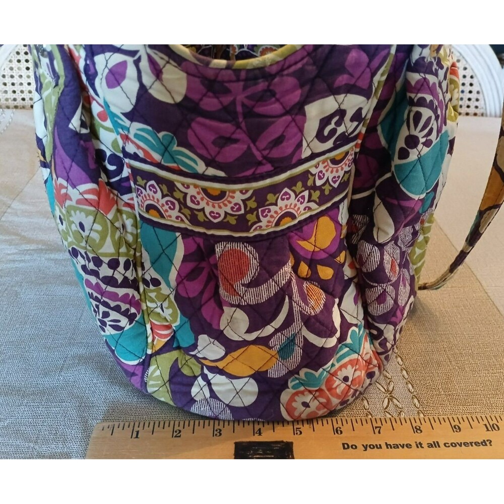 Vera Bradley Plum Crazy Floral Shoulder Bag Quilted Purse Front & Back Pocket - Picture 14 of 16